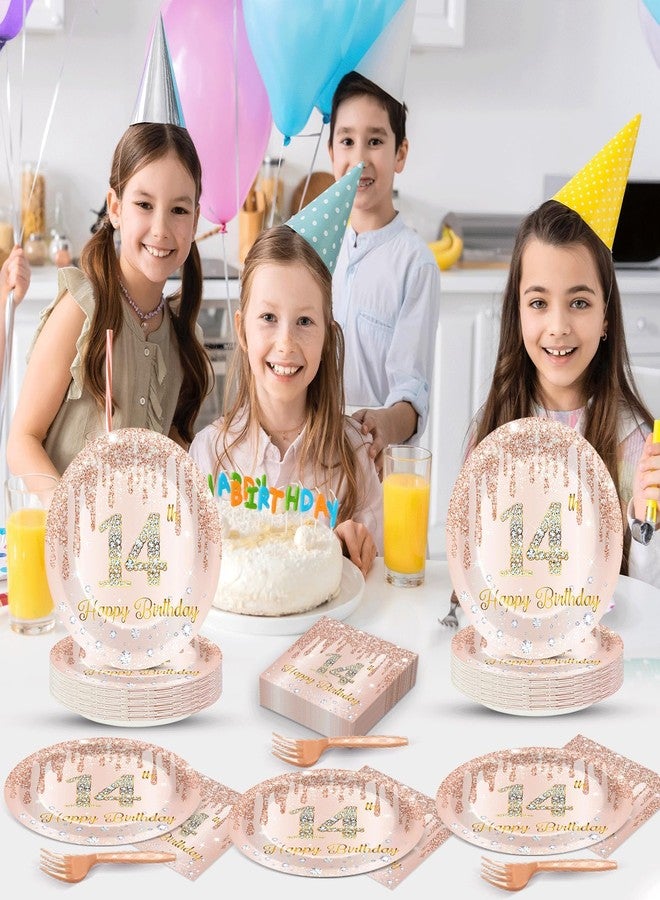 CHUNNIN 96 Pcs Rose Gold 14th Birthday Party Plates and Napkins for Girls Rose Gold Party Supplies Pink Happy 14 Years Birthday Party Tableware Set for 24 Guests Party Decorations - Image 5